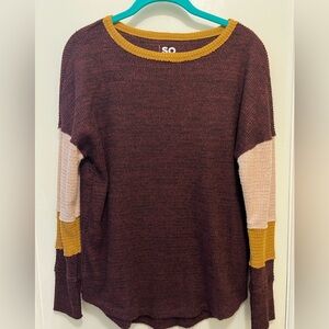 SO - Burgundy & Mustard Color-Blocked Long-Sleeved Top (EUC) Small
